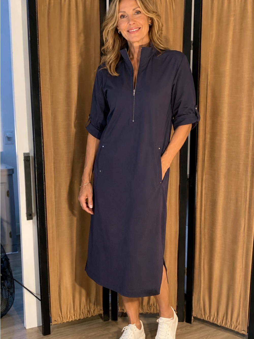 Sparrow Blue Sheath Dress with Dolman Sleeves